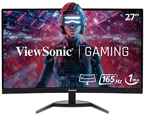 ViewSonic VX2768-PC-MHD 27 Inch 1080p Curved 165Hz 1ms Gaming Monitor with FreeSync Premium Eye Care HDMI and Display Port, Black