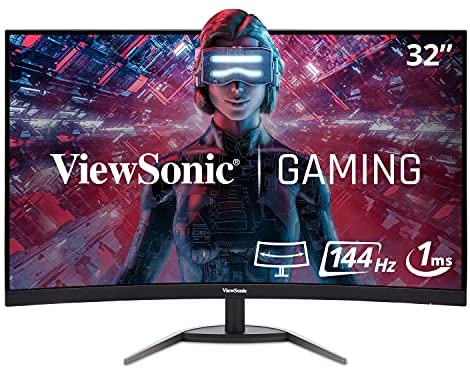 ViewSonic VX3268-2KPC-MHD 32 Inch 1440p Curved 144Hz 1ms Gaming Monitor with FreeSync Premium Eye Care HDMI and DP