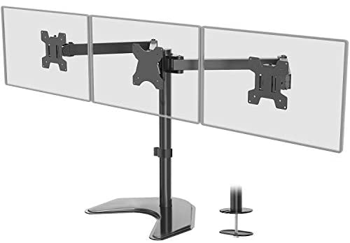WALI Free Standing Triple LCD Monitor Fully Adjustable Desk Mount Fits 3 Screens up to 24 inch, 22 lbs. Weight Capacity per Arm (MF003), Black