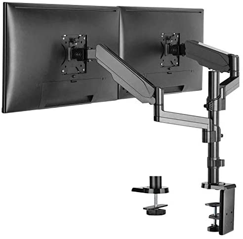 WALI GSDM002 Premium Dual LCD Monitor Desk Mount Fully Adjustable Gas Spring Stand for Display up to 32 inch, 17.6 lbs Weight Capacity, Dual Arm, Black
