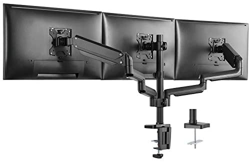 WALI GSDM003 Premium Triple LCD Monitor Desk Mount Fully Adjustable Gas Spring Stand for Display up to 27 inch, 15.4lbs Weight Capacity, Triple Arm, Black
