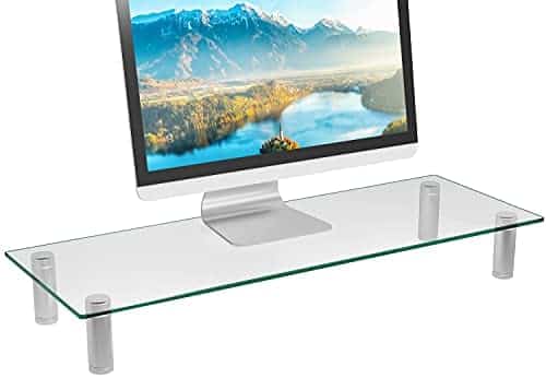 WALI GTT002 Rectangular Tempered Glass Monitor Riser Desktop Stand Height Adjustable Table Top for Flat Screen LCD LED TV, Laptop, Notebook, and Display, 23 X 8 inch, White