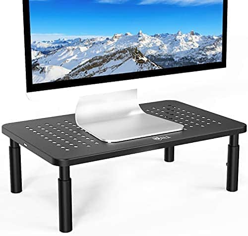 WALI Monitor Stand Riser for Computer, Laptop, Printer, Notebook and All Flat Screen Display with Vented Metal Platform and 3 Height Adjustable Underneath Storage, 1 Pack, Black