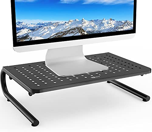 WALI STT001 Monitor Stand Riser for Computer, Laptop, Printer, Notebook and All Flat Screen Display with Vented Metal Platform and 4 inches Height Underneath Storage, 1 Pack, Black