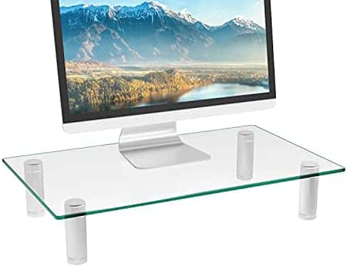 WALI Tempered Glass Monitor Riser Desktop Stand Height Adjustable Table Top for Flat Screen LCD LED TV, Laptop, Notebook, Display (GTT01)