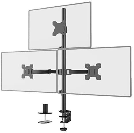 WALI Triple LCD Monitor Desk Mount Fully Adjustable Stand Fits 3 Screens up to 27 inch, 22 lbs. Weight Capacity per Arm (M003), Black