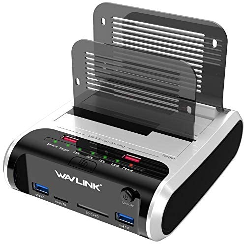 WAVLINK USB 3.0 to SATA Dual Bay External Hard Drive Docking Station with Offline Clone & UASP(6Gbps) Function, 2 USB 3.0 Port, 2 Charging Port, SD & Micro SD Card Reader for 2.5/3.5 Inch HDD/SSD