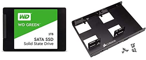 WD Green 1TB Internal PC SSD – SATA III 6 Gb/s, 2.5 Inch /7mm – WDS100T2G0A Bundle with Corsair Dual SSD Mounting Bracket 3.5%22 CSSD-BRKT2,Black