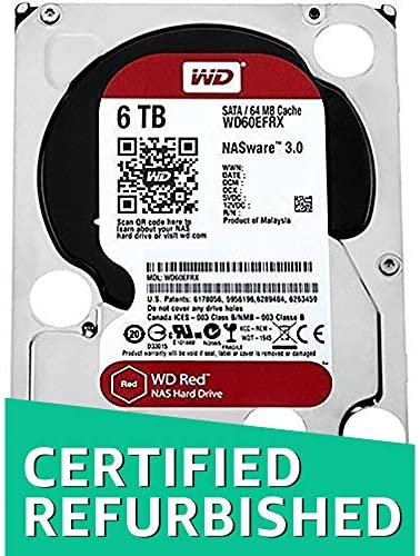 WD Red 6TB NAS Hard Drive – 5400 RPM Class, SATA 6 Gb/s, 64 MB Cache, 3.5in – WD60EFRX (Renewed)