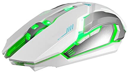 WFB Wireless Gaming Mouse, Silent Click Wireless Rechargeable Mouse with Colorful LED Lights and 3 Adjustable Levels Ergonomic Design for Laptop and Computer (White)