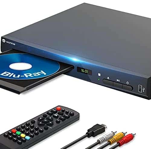 WONNIE Blu-Ray DVD Player for TV, HD 1080P Players with HDMI/AV/Coaxial/USB Ports, Supports All DVDs and Region A/1 Blue Ray, Built-in PAL/NTSC System, Includes HDMI/AV Cable and Remote Control