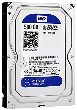 Western Digital Blue WD5000AZLX 500GB 7200RPM 32MB Cache SATA III 6.0Gb/s 3.5in Internal Desktop Hard Drive [Renewed]- w/ 1 Year Warranty