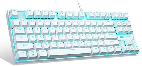 White Mechanical Gaming Keyboard, MageGee MK-Star LED Backlit Keyboard Compact 87 Keys TKL Wired Computer Keyboard with Blue Switches for Windows Laptop Gaming PC