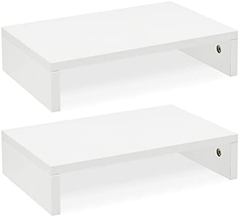 White Monitor Stand Riser-2 Pack,Wood Adjustable Monitor Stand Dual Monitor Riser for 2 Monitors/Laptop/PC Computer Stand for Desk by TEAMIX