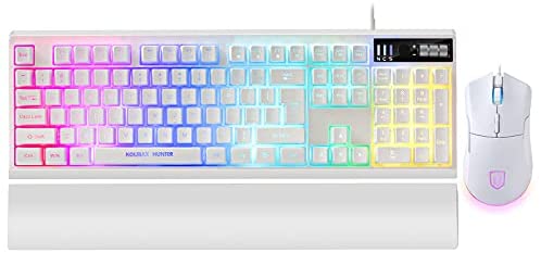 White RGB Gaming Keyboard and Mouse Combo,RGB Mechanical Feel Gaming Keyboard with Ergonomic Detachable Wrist Rest, Programmable 7200 DPI 7 Button RGB Gaming Mouse for Windows PC Mac Office/Gaming