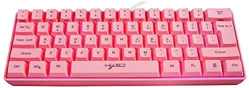 Wired Gaming Keyboard, Mini Portable Keyboard with with Rainbow Backlit 61 Keys Water-Resistant Mechanical Feeling Keyboard for Desktop, Computer, PC (Pink)