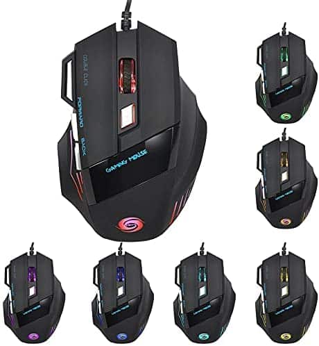 Wired Gaming Mouse 5500DPI 7-Button Desktop Computer Notebook Black Gaming Mice is Suitable for Windows XP/Vista/7/8/ME/10 Color-Changing Light-Effect USB Interface Mouse