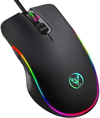 Wired Gaming Mouse, KKUYI Ergonomic Mouse 7 RGB Backlit Modes, 7 Programmable Buttons 6400 DPI PC Gaming Mice for Laptop Computer MacBook