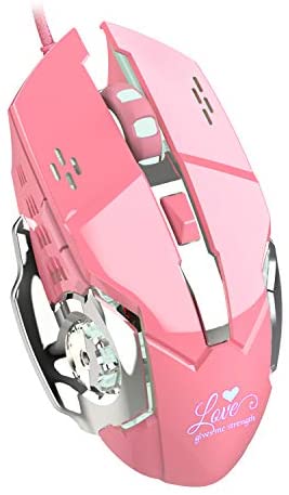Wired Gaming Mouse, Metal Texture Mechanical Cool Shape,Cool Light Backlit, Four-Speed Optical Engine Switching, Up to 3200DPI,Comfortable Grip Ergonomic Optical USB Gaming Mice (Pink)