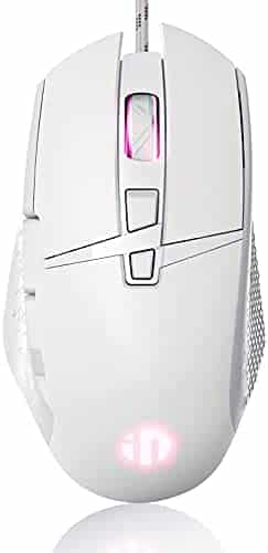 Wired Gaming Mouse,Inphic Computer Mouse with RGB Color Backlit,8 Programmable Buttons,Up to 4800 DPI,Ergonomic USB Wired mice,Optical Mouse for Laptop,Computer,PC,MacBook(White)
