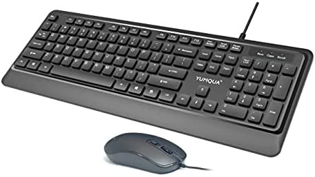 Wired Keyboard and Mouse Combo, YUMQUA Ultra Thin USB Corded Computer Keyboard and Silent Mouse Set for Computer, Laptop, PC, Desktop, Notebook, Windows -Black