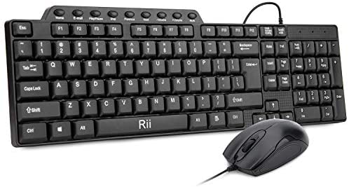Wired Keyboard and Mouse,Rii RK203 Ultra Full Size Slim USB Basic Wired Keyboard Mouse Combo Set with Number Pad for Computer,Laptop,PC,Notebook,Windows (1 Pack)
