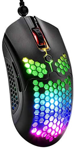 Wired Lightweight Gaming Mouse,26 RGB Backlit Mice with 7 Buttons Programmable Driver,PAW3325 12000DPI Mice,Ultralight Honeycomb Shell Ultraweave Cable Mouse for PC Gamers Xbox PS4 Users(Black)