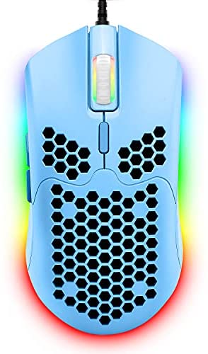 Wired Lightweight Gaming Mouse,6 RGB Backlit Mouse with 7 Buttons Programmable Driver,6400DPI Computer Mouse,Ultralight Honeycomb Shell Ultraweave Cable Mouse Compatible with PC Gamers,Xbox,PS4 (blue)
