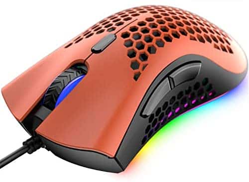 Wired Lightweight Gaming Mouse,Ultralight Honeycomb Shell Ultraweave Cable,7 Buttons Programmable Driver,Pixart 3325 12000 DPI,10 RGB Backlit Computer Mouse for PC Gamers and Xbox and PS4 Users(Red)