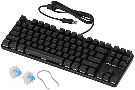 Wired Mechanical Gaming Keyboard, Portable 87 Keys Gaming Keyboard, Blue Switch Sweat Proof Wear Proof Keyboard, for Computer, Plug and Play, Black.