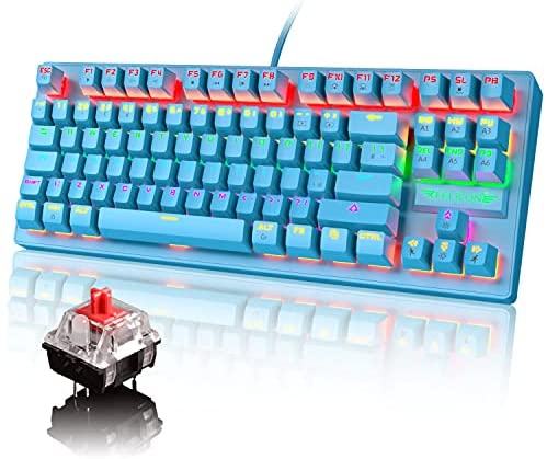 Wired Mechanical Gaming Keyboard with LED Rainbow Backlit Red Switches 29 Keys Anti-ghosting Waterproof,Compact Ergonomic Keyboard for Windows Gaming PC (88 Keys,Blue)
