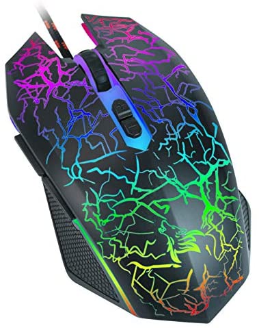 Wired PC Mouse RGB USB Gaming Mouse Backlit Computer Mice 6 Button, 4 DPI Adjustable Level, Comfortable Right Hand Ergonomic Mice for Laptop Windows PC, Desktop, Notebook- Black
