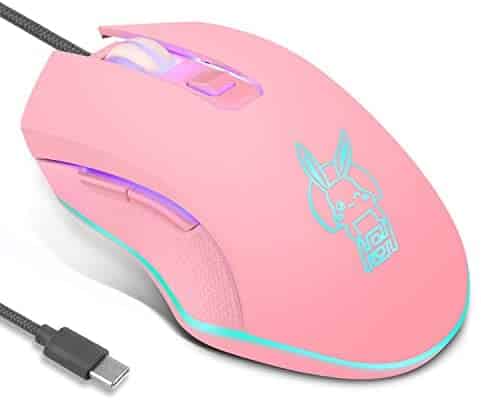 Wired USB C Gaming Mice,7 Colors Backlit,2400 DPI for Apple MacBook Pro 2017/2016,MacBook 14-Inch,Chromebook,Windows PC,Computer or Laptops with Type C Port-Pink