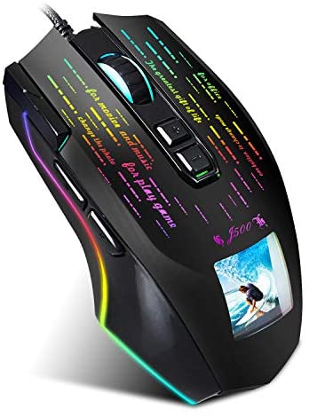 Wired mice Keys Programmable Display Screen Gaming Mouse, Macro Programming Mouse with LED RGB Backlight, for 12 Personalized Photo Settings, to 10000 DPI Switch Function, for PC, Laptop Gamers