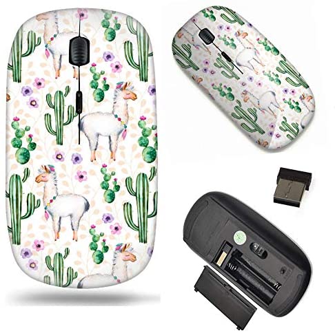 Wireless 2.4G Computer Laptop Mouse Mice/Watercolor Llama and Cactus on Floral Background