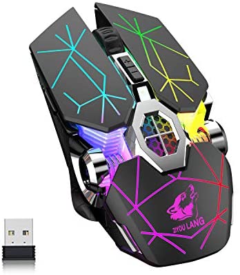 Wireless Bluetooth Gaming Mouse Rechargeable with 7 Button Rainbow RGB Multi Color Breathing Backlit 3 Adjustable DPI Ergonomic Grip Slient Click Power Saving Mode for PC Mac Gamer Officer(StarBlack)