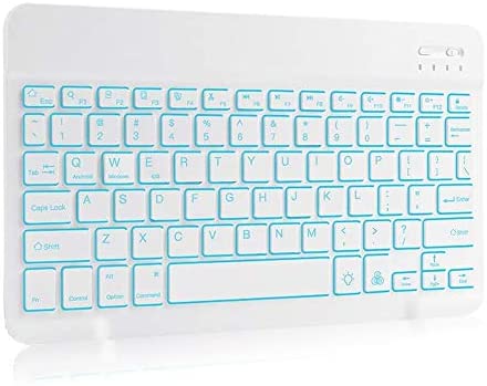 Wireless Bluetooth Keyboard with 7-Colors Backlit, Rechargeable Slim Full Size BT Wireless Keyboard with Number Pad for Computer/Laptop/Desktop/Smart TV/PC/Tablet Black (9.7in-10.5in, White)