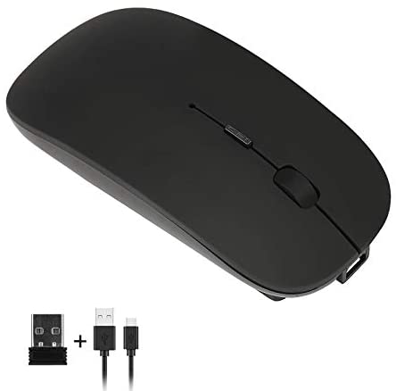 Wireless Bluetooth Mouse Silent Click Computer Mice 3 Adjustable DPI 2.4GHz USB BLE Mouse for IPad, MacBook, PC, Laptop, for Windows 8.0/ MacOS 10.10/ Android 4.3 or Above Matte Black