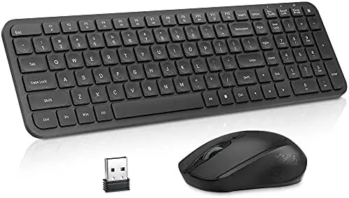 Wireless Compact Keyboard and Mouse Combo, TopMate 2.4G Silent Ultra Slim USB Mouse and Keyboard Set with Cover and Calculator Button, 2 AAA Batteries and 1 AA Battery, for PC/Laptop/Windows/Mac