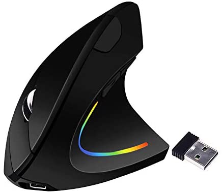 Wireless Ergonomic Mouse,Funwaretech 【Rechargeable】 2.4G Vertical Optical Mice,800 / 1200 /1600 DPI with 6 Buttons for Laptop,Desktop,PC, MacBook – Black