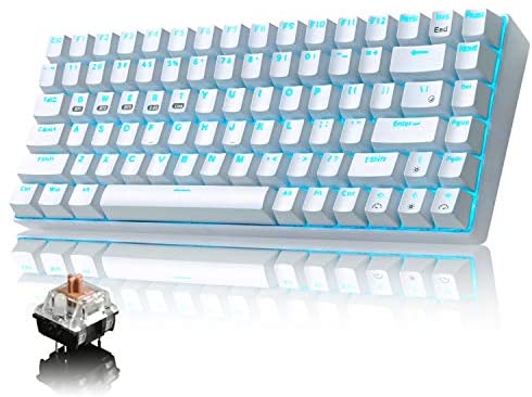 Wireless Gaming Keyboard Mechanical Blue LED Backlit Bluetooth 5.0/Wireless 2.4G/Wired 84 Keys Mini Keyboard with Rechargeable 3000mAh Battery Brown Switches Type-C USB Receiver for Windows Gaming PC
