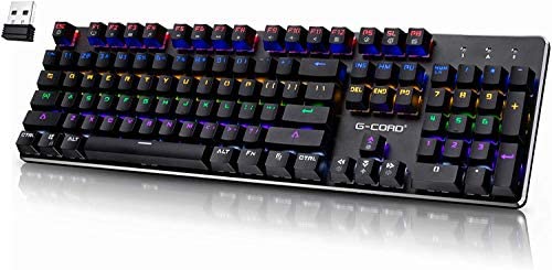 Wireless Gaming Keyboard Mechanical, G-Cord Wired Keyboard LED Backlit, 104 Keys Full Size, Aluminum Top Frame