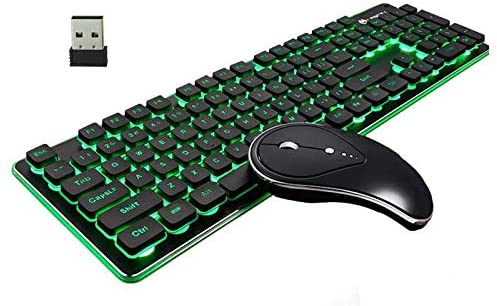 Wireless Gaming Keyboard Mouse Combo,2.4G Wireless Rechargeable Backlit Keyboard+Optical 1600DPI Soundless Mouse with USB Receiver for Home Office Game Windows 2000/ME/XP/Vista/7/8/10,Mac (Black)