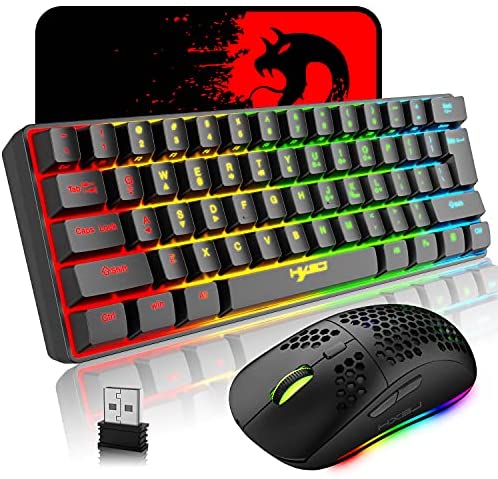 Wireless Gaming Keyboard and Mouse Combo, 2200mAh Mini 61 Keys Mechanical Feeling Keyboard with Bluetooth 5.1&2.4G Wireless Dual Modes,RGB Backlit Wireless Lightweight Gaming Mouse for PC/ Gamer