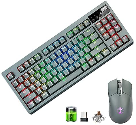 Wireless Gaming Keyboard and Mouse,RGB Backlit Mechanical Brown Switch Type-c Charging and Waterpoof Surport for PC Mac PS4 Xbox