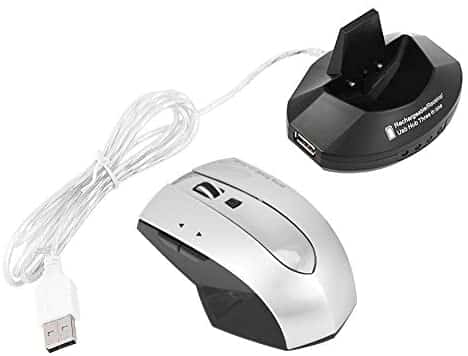 Wireless Gaming Mouse, 2.4GHz Rechargeable Optical Gaming Mouse w/ Charging Dock Stand USB Hub Gaming Mice Ergonomic DPI Adjustable Gaming Mouse