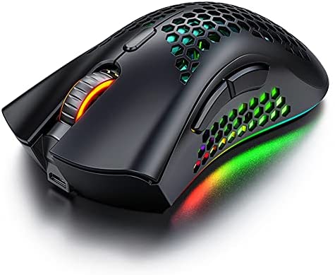 Wireless Gaming Mouse, Rechargeable Computer Mouse with RGB, 7 Sensitive Buttons, 3 Adjustable DPI, USB Receiver, Ergonomic Honeycomb Optical Gaming Mice for Laptop, PC, Computer, MacBook (Black)