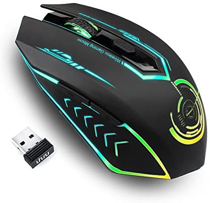Wireless Gaming Mouse Up to 10000 DPI, UHURU Rechargeable USB Wireless Mouse with 6 Buttons 7 Changeable LED Color Ergonomic Programmable MMO RPG for PC Laptop, Compatible with Windows Mac