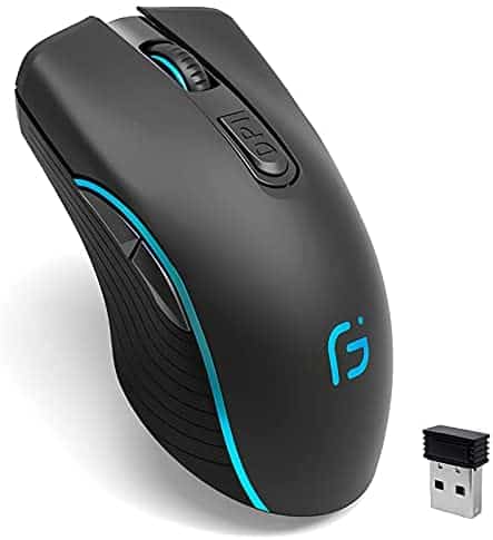 Wireless Gaming Mouse, VEGCOO C8 Silent Click Wireless Rechargeable Mouse with Colorful LED Lights and 2400/1600/1000 DPI 500mah Lithium Battery for Laptop and Computer (C21 Black)
