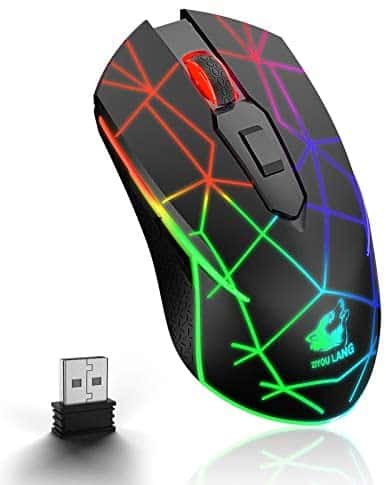 Wireless Gaming Mouse with 2.4Ghz USB Receiver Rainbow RGB Backlight Adjustable DPI Silent Click Rechargeable Ergonomic 7 Button for Computer Laptop PC Mac Gamer Office Use(Star Black)